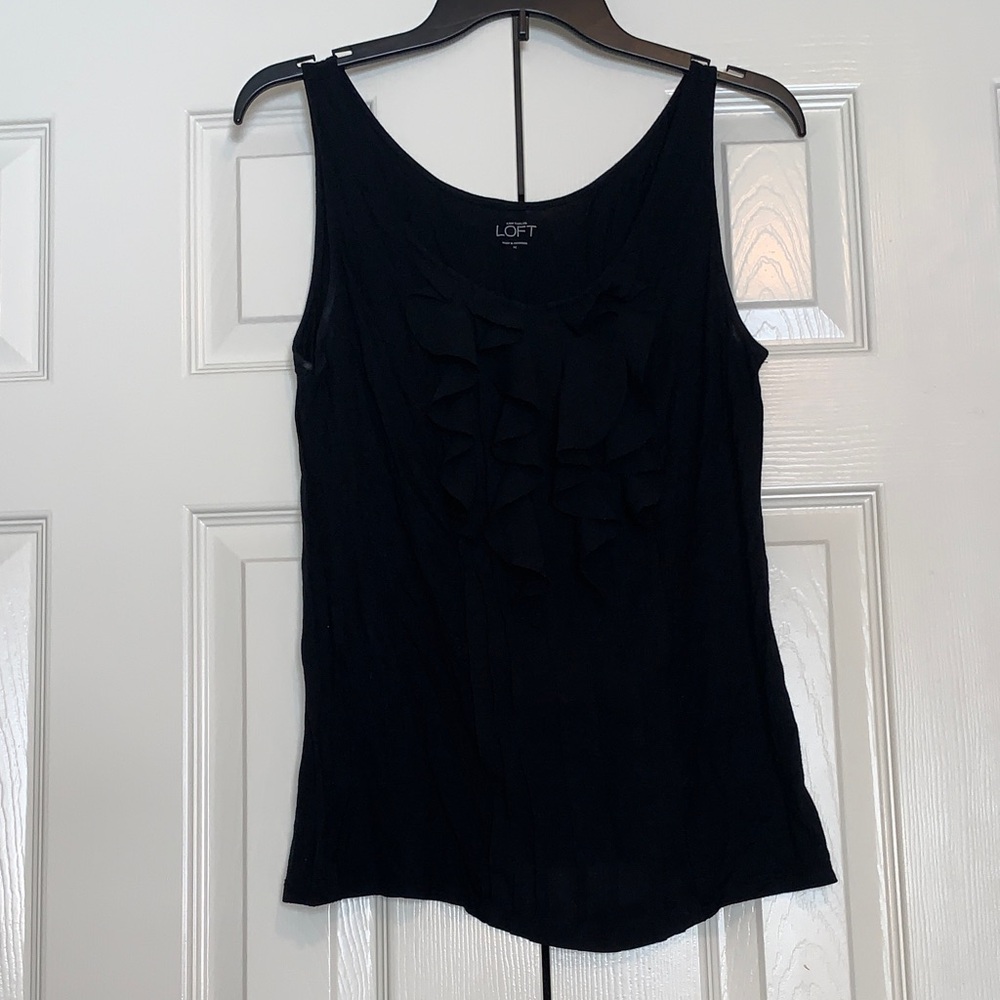 LOFT Elegant Black Tank Top with Ruffle Front